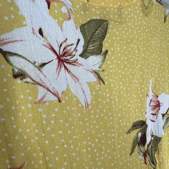 Lulus Wrap Dress Womens XS Floral Maxi Yellow Tropical Print Slit Short Sleeve - Picture 7 of 11